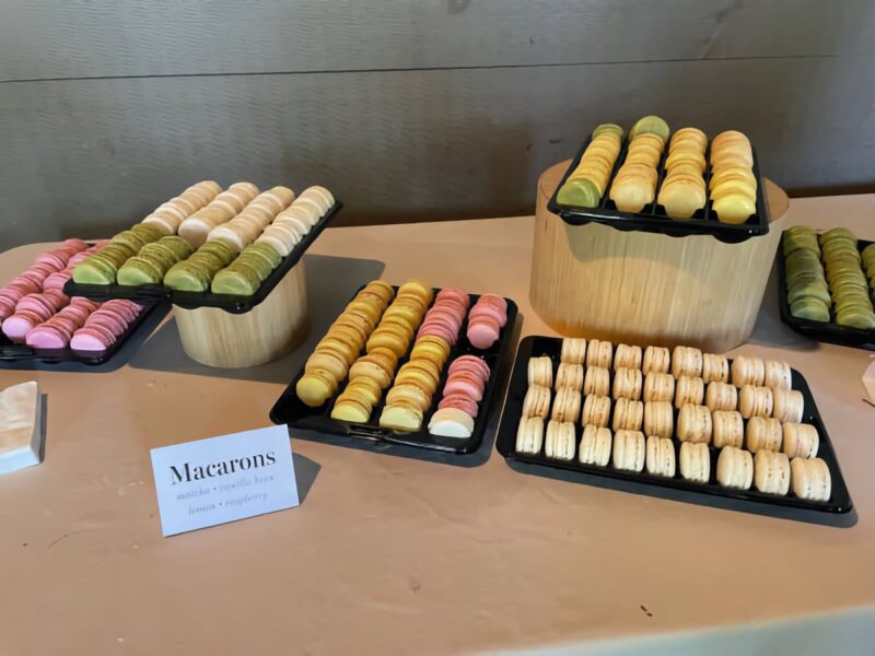 Macarons laid out on a table